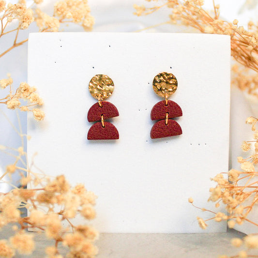 Cherry red hammered stud semi drop earrings | Cherry red accessories NZ