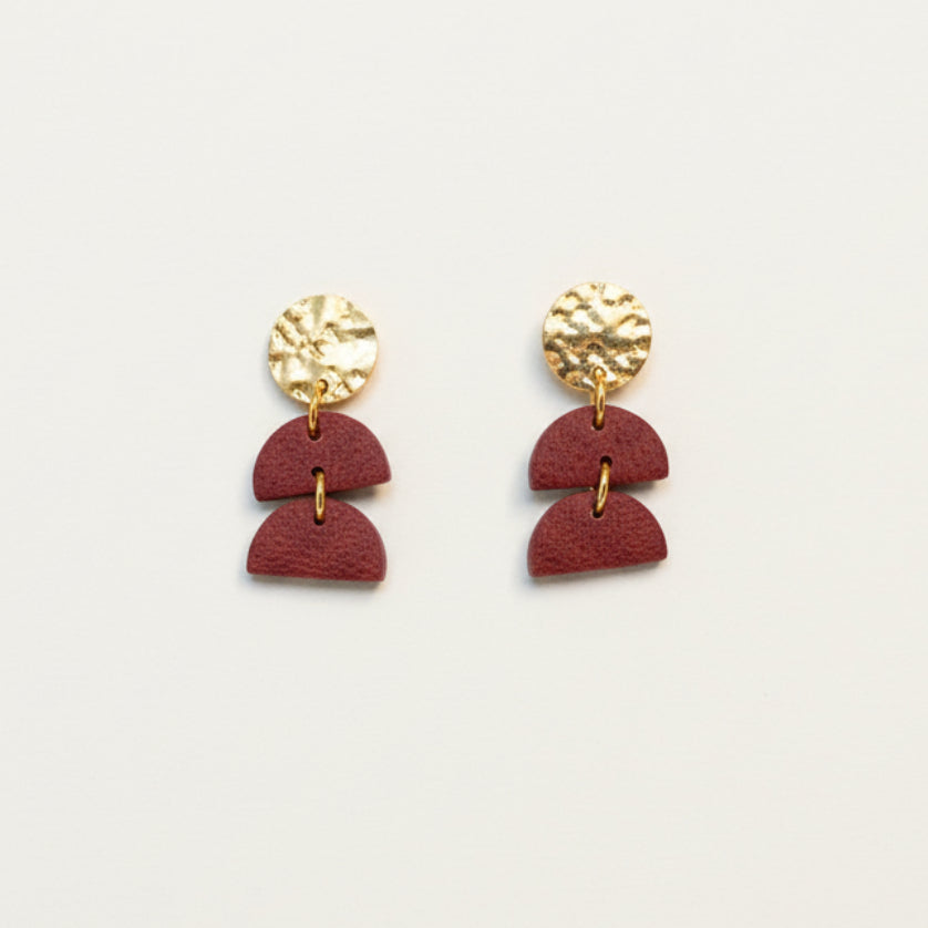 Cherry red hammered stud semi drop earrings | Cherry red accessories NZ
