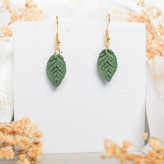 Green leaf polymer clay earrings | NZ made nature inspired jewellery