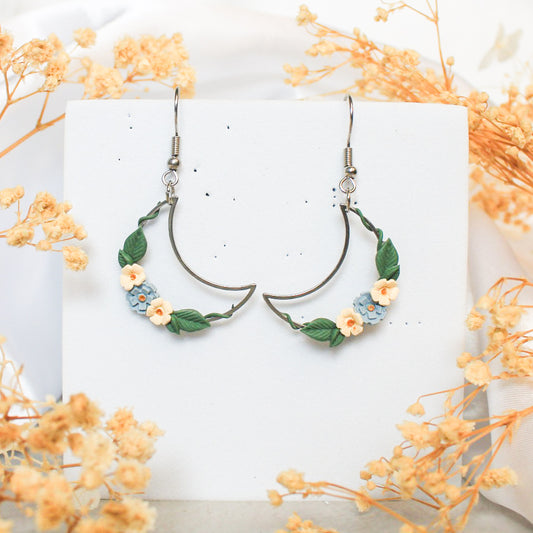 Ivy Crescent earrings in silver with blue & ivory | NZ handmade flower earrings