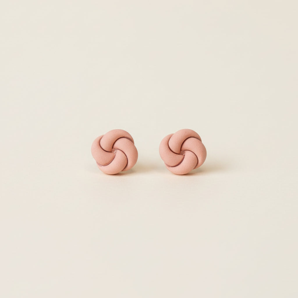 Mini knot stud polymer clay earrings in pink | NZ made stud earrings