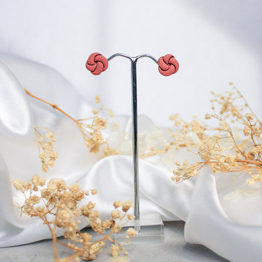 MIni textured knot stud earrings in deep rose | Polymer clay stud earrings shop NZ