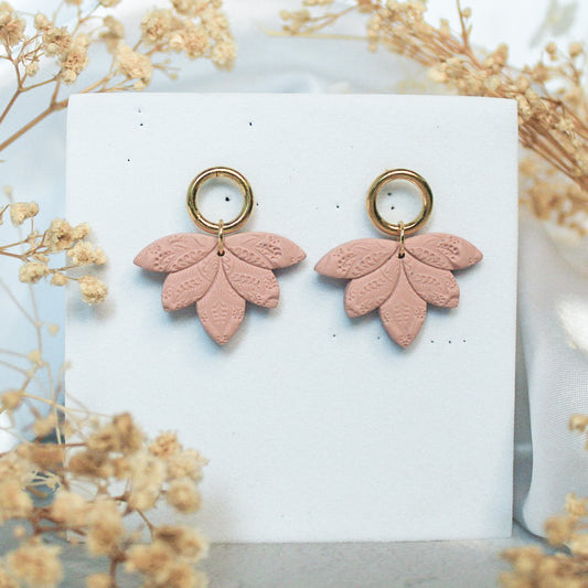 Pink lotus & ring gold stud earrings | Shop NZ gold stud earrings