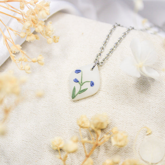 Polymer clay bluebell silver necklace | NZ jewellery designers shop