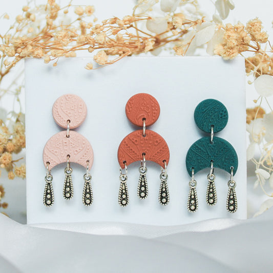 Rustic textured stud earrings | Boho polymer clay earrings