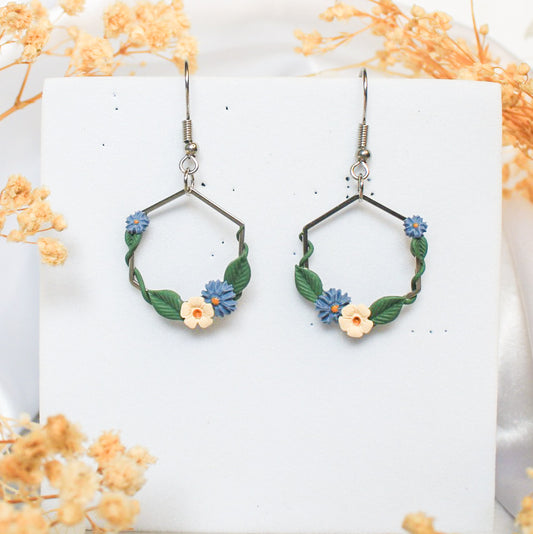 Ivy Hexagon earrings in blue & ivory | Shop handmade earrings
