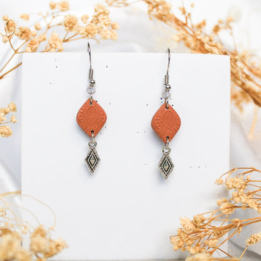 Boho diamond earrings in burnt orange | online jewellery brands NZ
