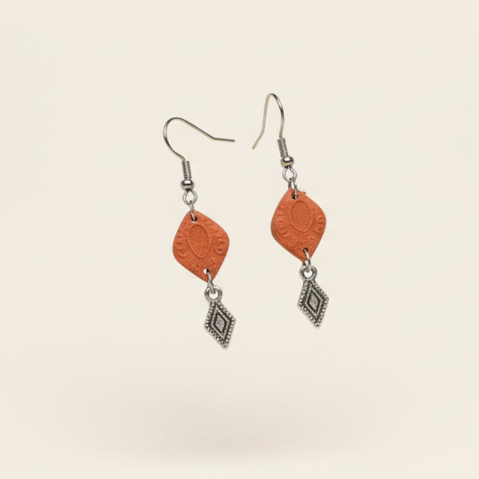Boho diamond earrings in burnt orange | online jewellery brands NZ