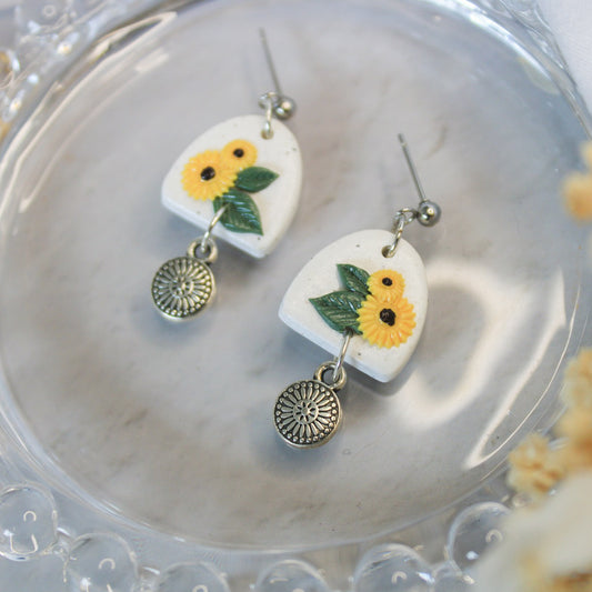 Bouquet arch charm earrings sunflower | sunflower stud earrings NZ made