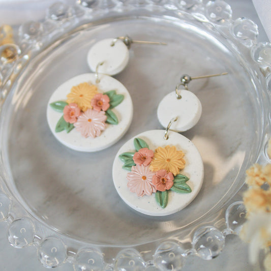 Bouquet disc earrings | Polymer clay flower earrings NZ made