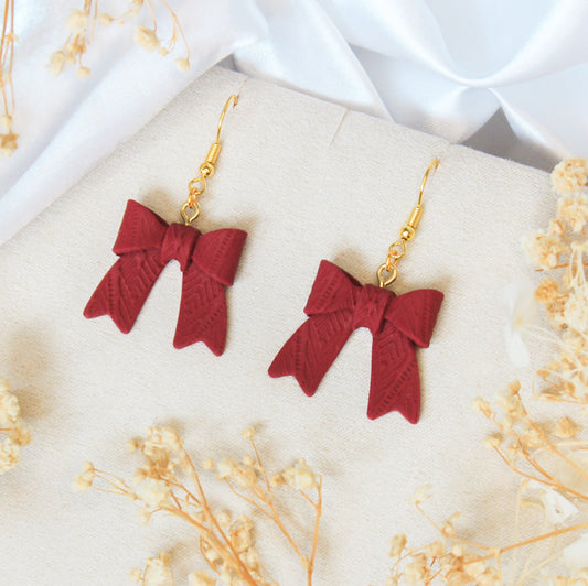 Cherry red bow statement earrings | NZ jewellery designer earrings