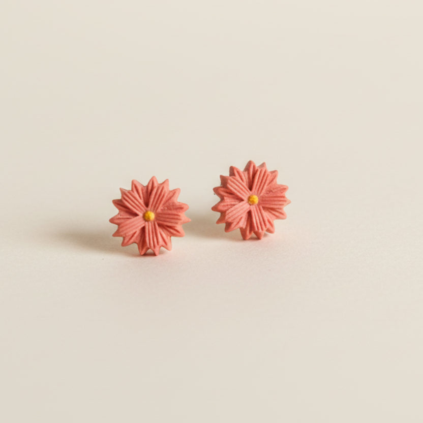 deep blush mini flower stud earrings