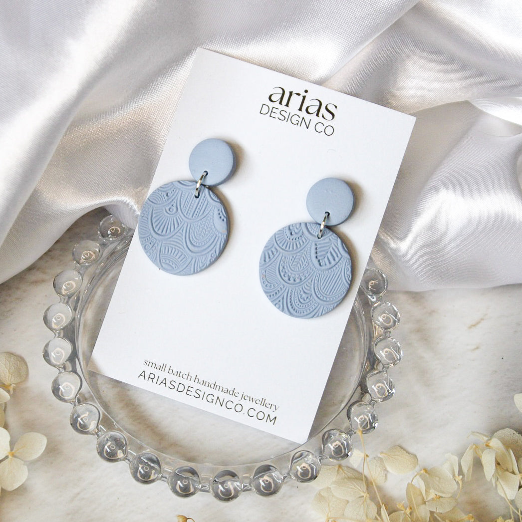 Folk textured disc earrings | Polymer clay jewellery NZ