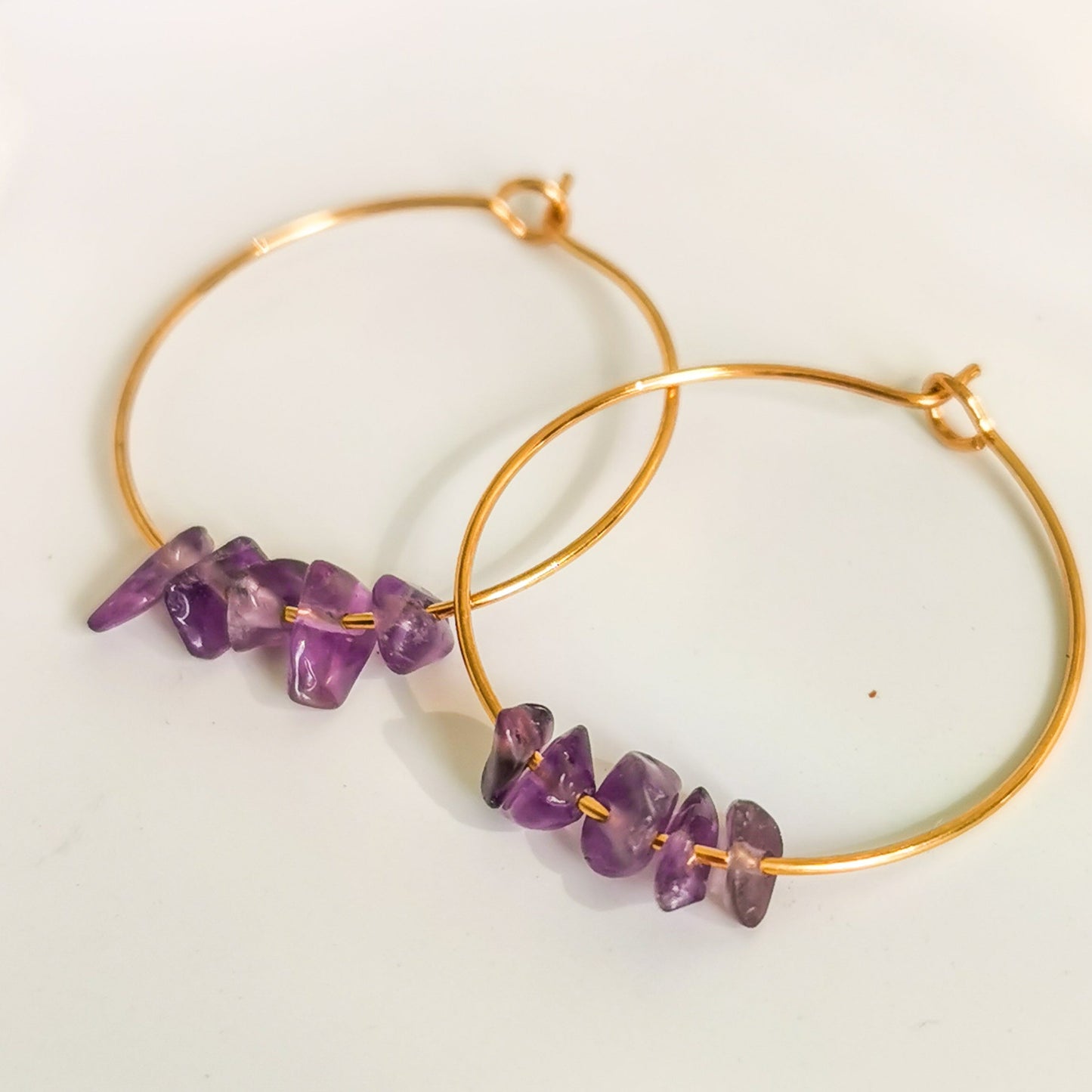 Gold amethyst earrings NZ | Gold hoop earrings