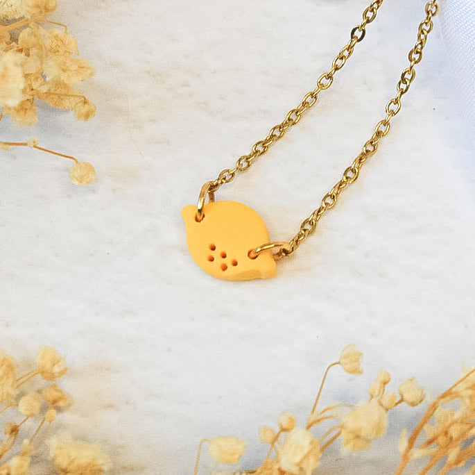 Gold lemon polymer clay necklace | Handmade gold necklaces NZ made