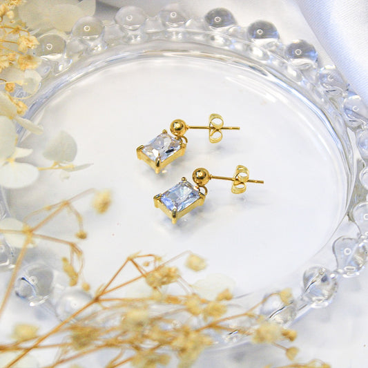Rectangle crystal earrings | Gold stud earrings for sensitive ears