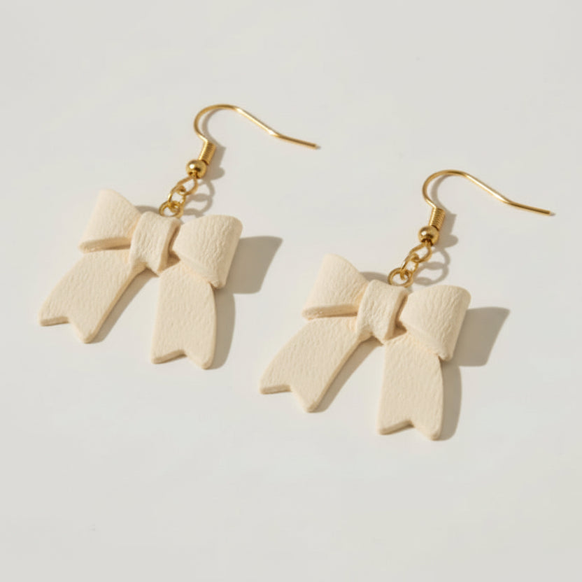 Ivory bow polymer clay statement earrings | NZ made earrings