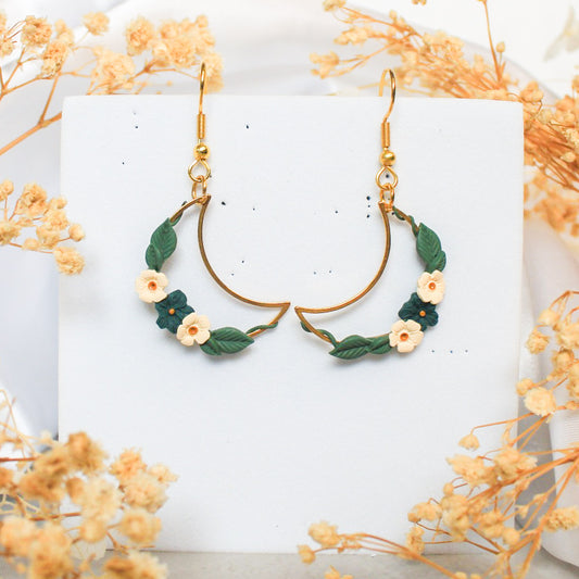 Ivory crescent earrings in teal & ivory | NZ handmade flower jewellery
