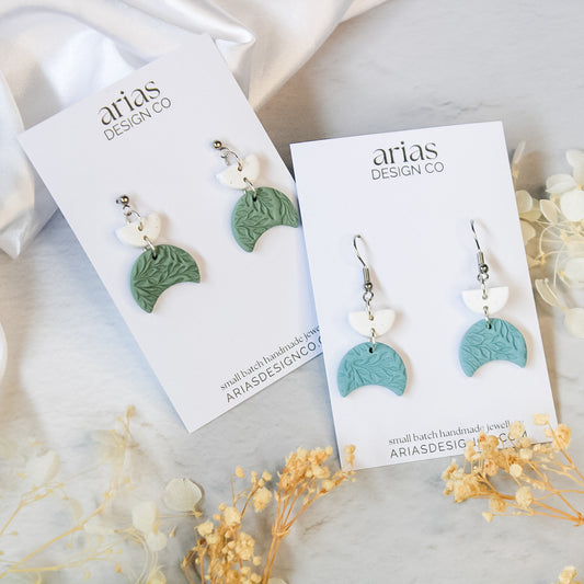 Leaf texture moon dangle earrings | Lightweight dangle earrings NZ