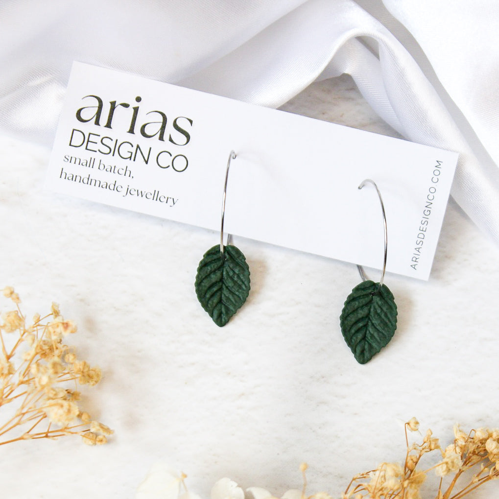 Leaf silver hoop earrings | NZ jewellery designers