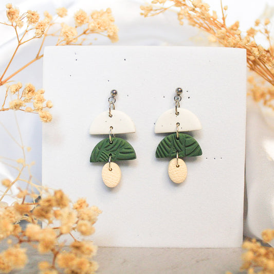 Leaf texture semi polymer clay earrings | Lightweight dangle earrings NZ