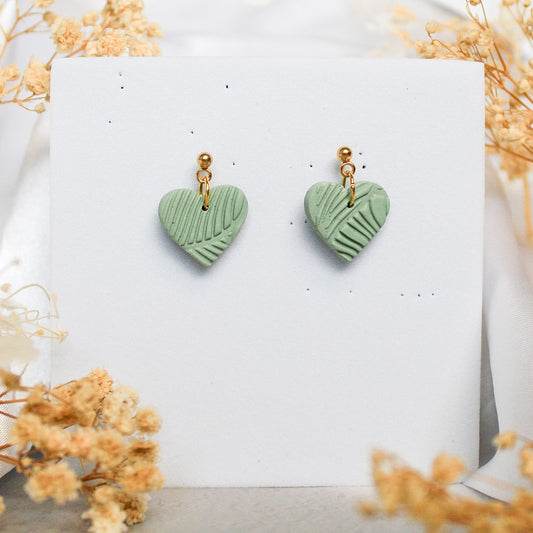 Leaf textured heart shaped stud earrings | NZ made gold earrings