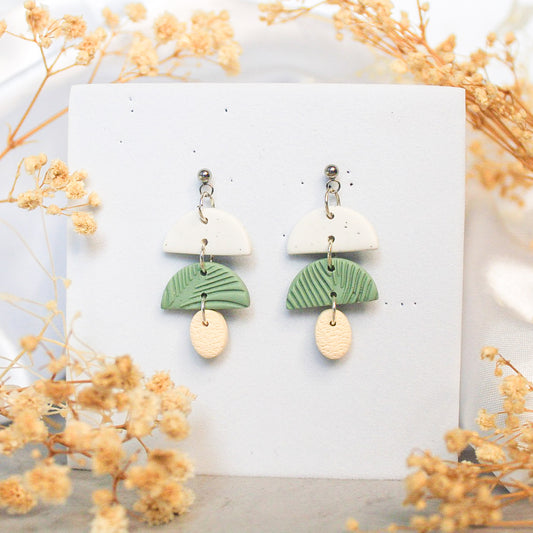 Light green leaf texture semi earrings | Polymer clay dangle earrings online NZ