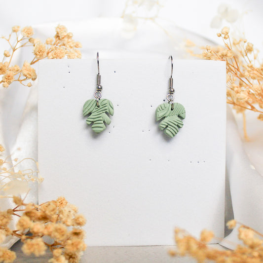 Light green monstera polymer clay dangle earrings | Nature inspired earrings New Zealand
