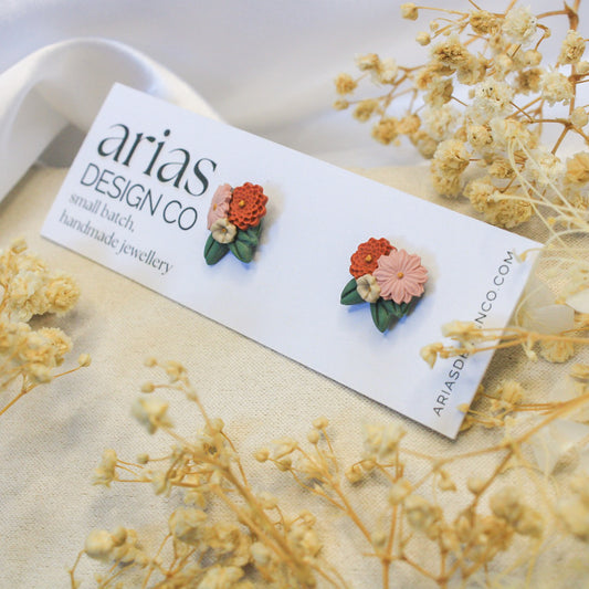Mini bouquet stud earrings | Flower polymer clay earrings NZ
