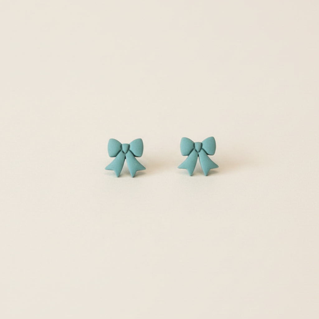 Handmade polymer clay mini blue bow stud earrings | Stud earrings NZ