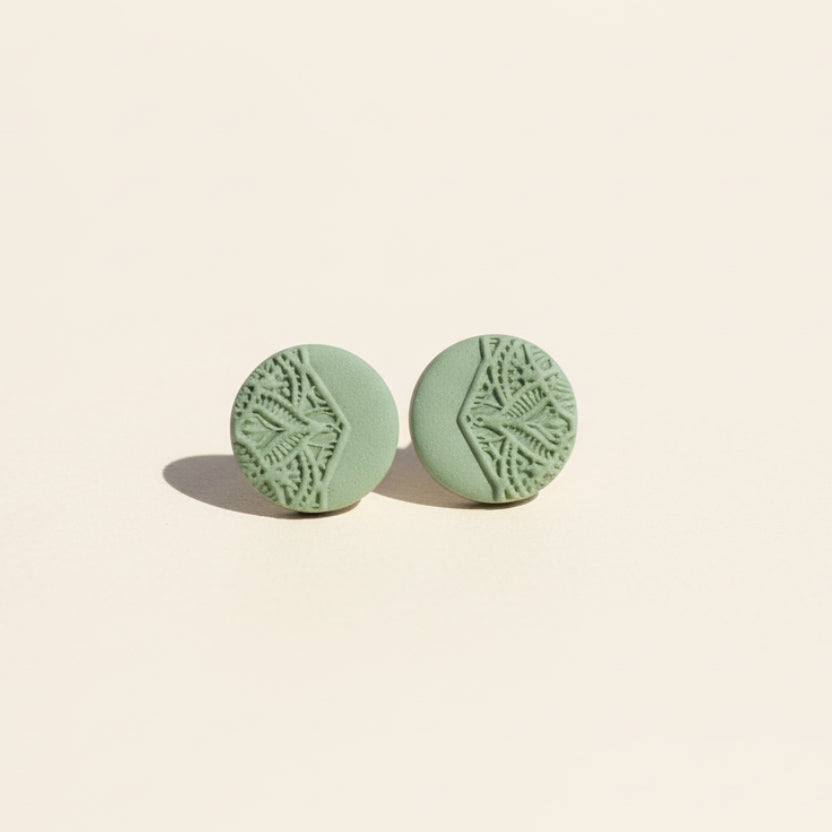 Mini mandala stud polymer clay earrings in green | NZ made accessories online
