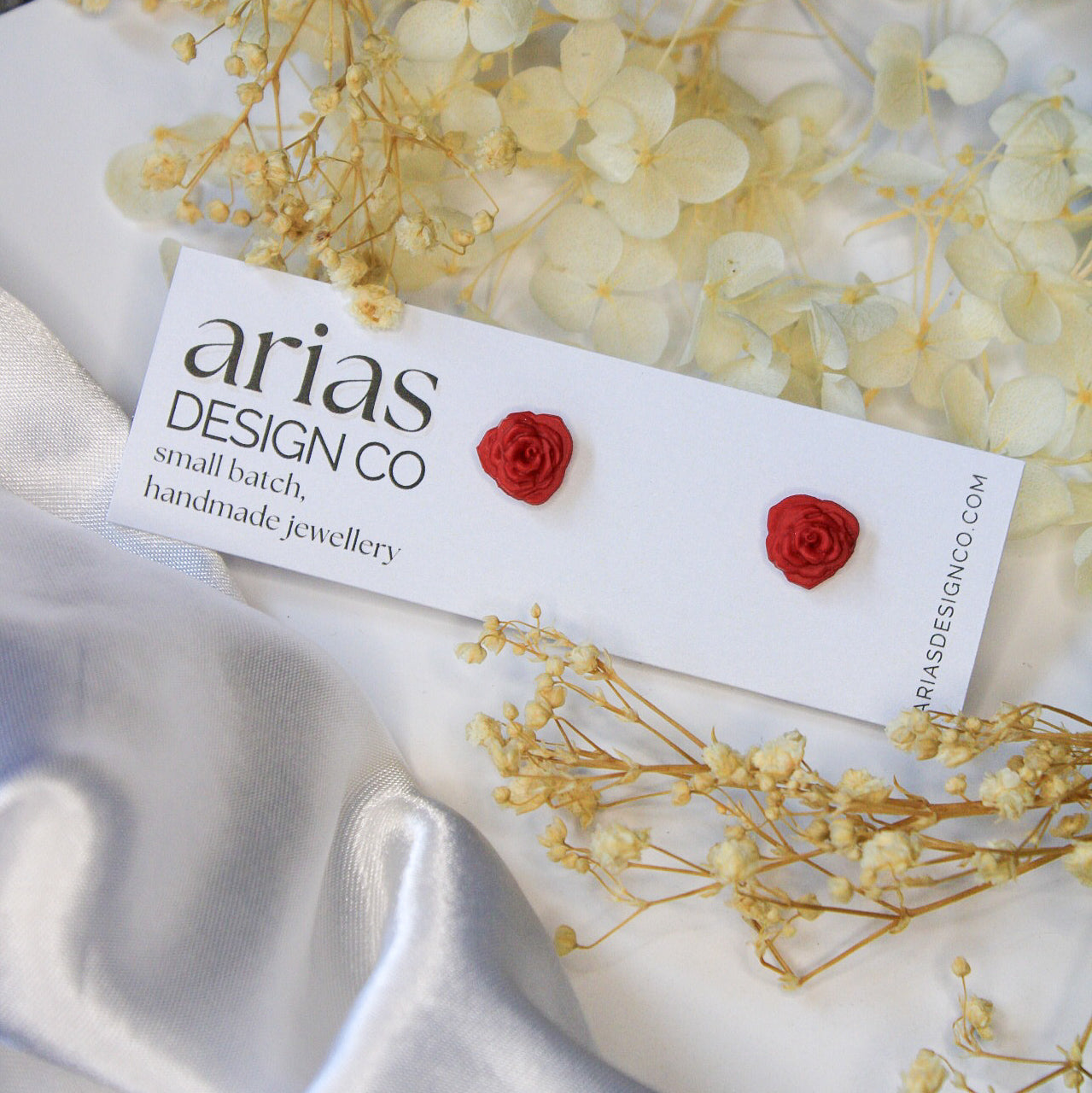 Red rose earrings handmade in New Zealand | NZ made flower earrings
