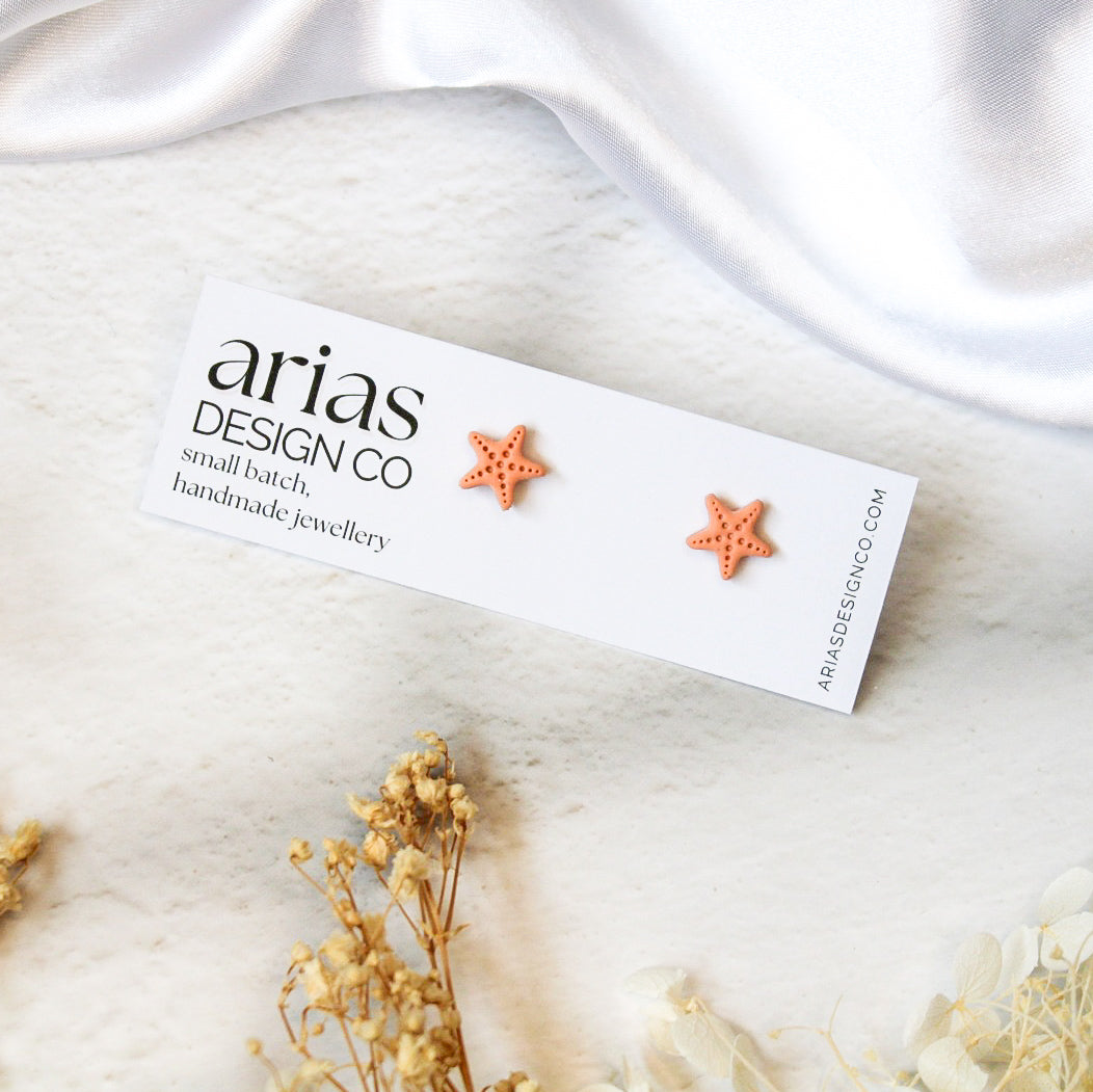 Mini starfish stud earrings in coral | Beach inspired stud earrings NZ