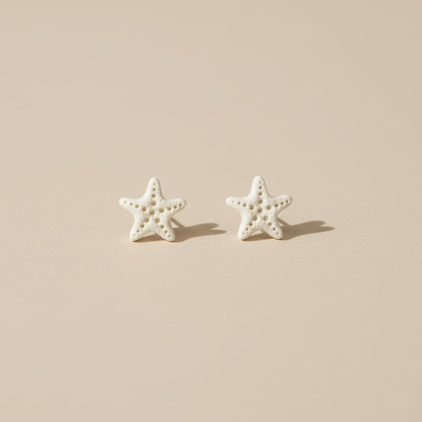 Mini starfish stud earrings in white | Ocean inspired stud earrings