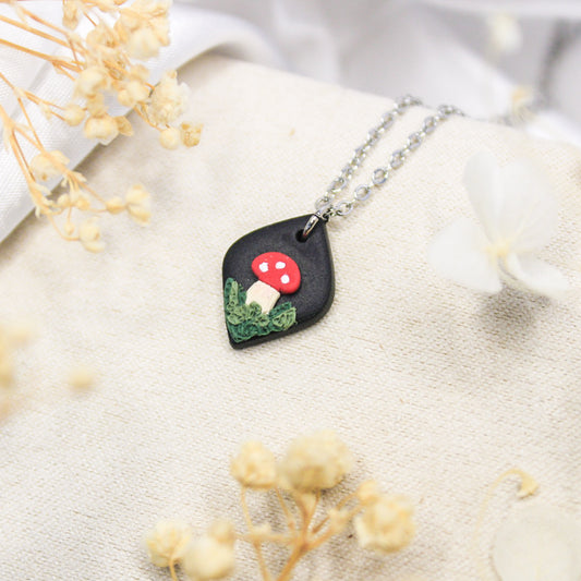 Mushroom polymer clay necklace | Silver mushroom necklace NZ
