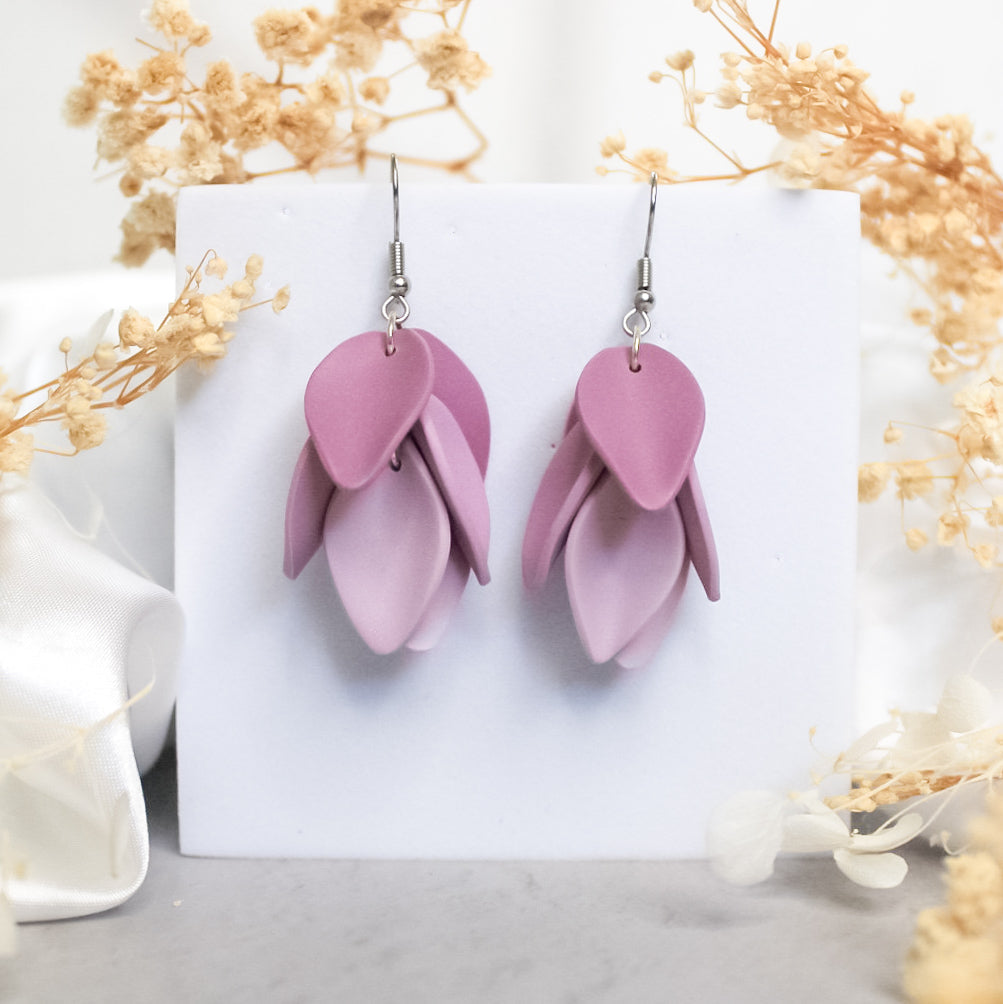 Ombre petal polymer clay earrings | NZ dangle earrings handmade