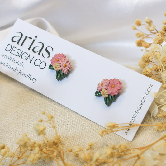 Pink mini bouquet stud earrings | Handmade flower earrings NZ