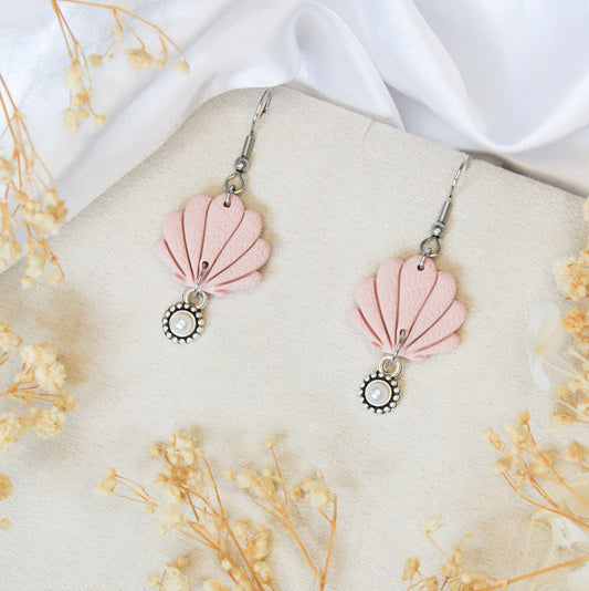 Pink polymer clay seashell and charm earrings | Handmade accessories NZ