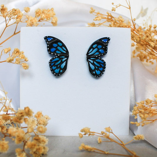 Blue handpainted polymer clay butterfly wing earrings | Handmade jewellery NZ