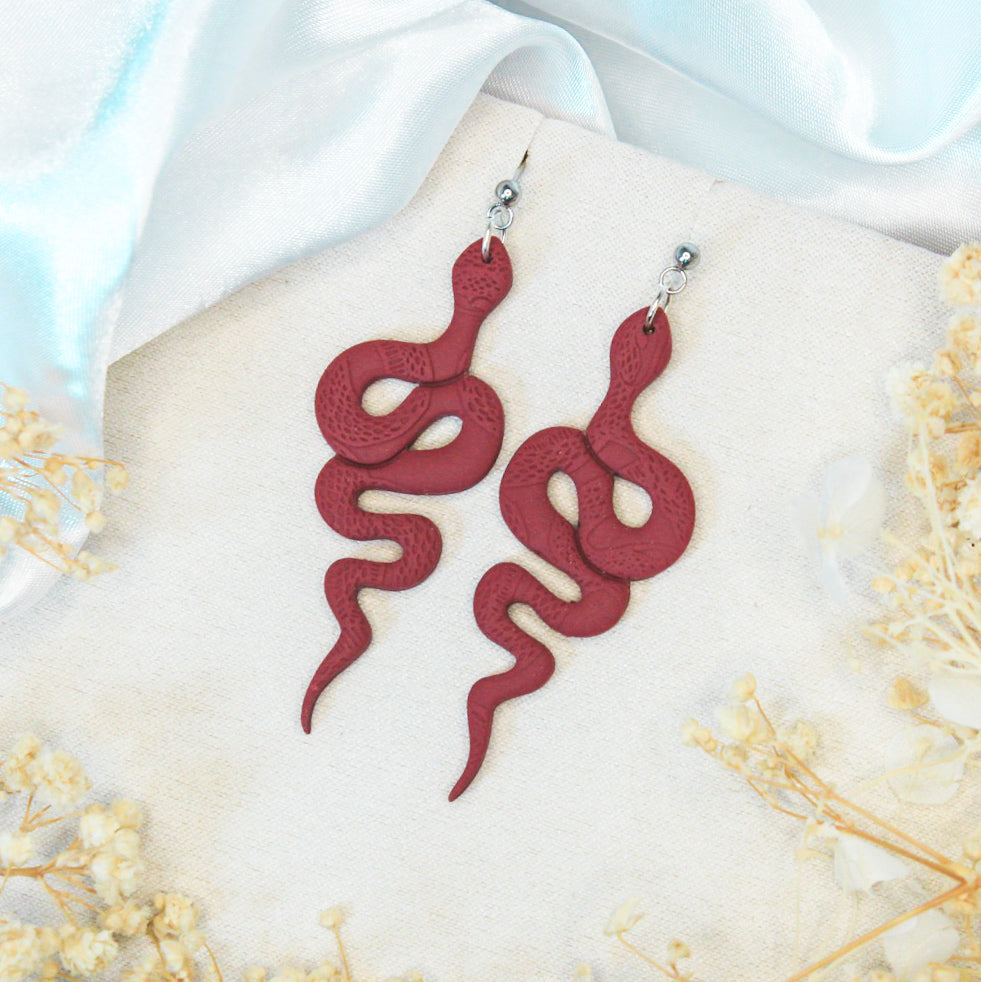 Red polymer clay snake earrings | Shop NZ made earrings