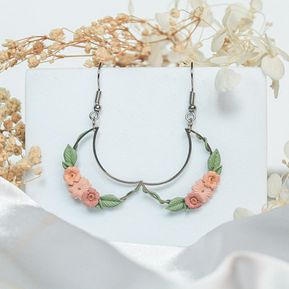 Rustic Ivy Crescent Earrings