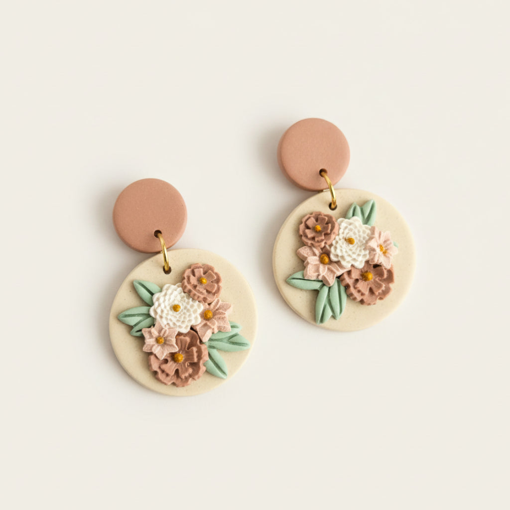 Muted Blush Bouquet Disc Earrings