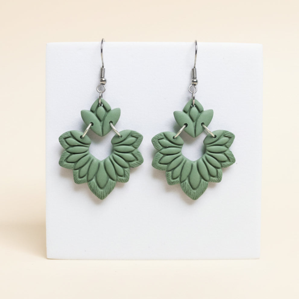 Green boho fringe earrings | Shop NZ polymer clay earrings