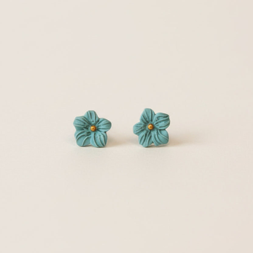 Dusky Blue Mini Flower Stud Earrings