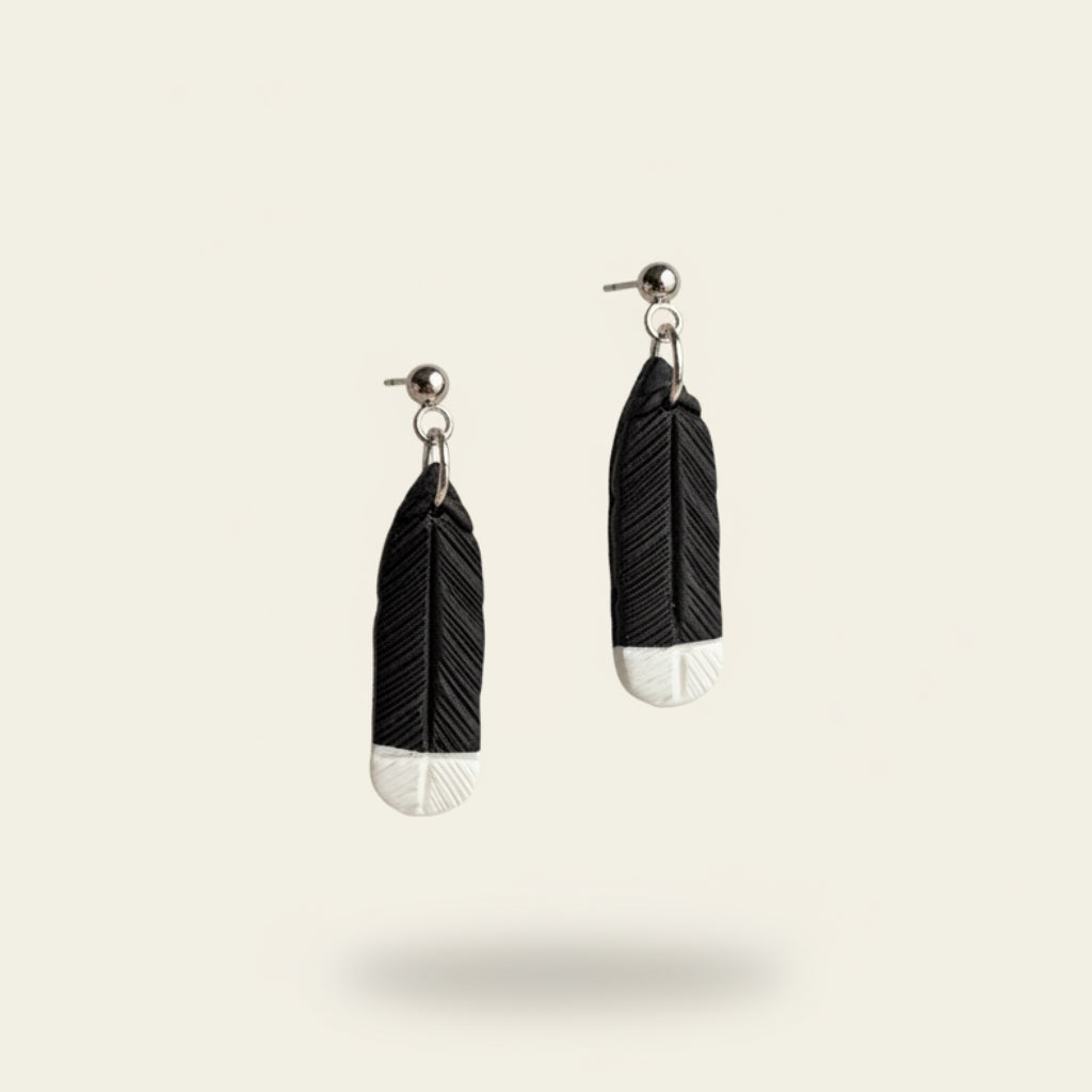Mini Huia Feather Silver Earrings