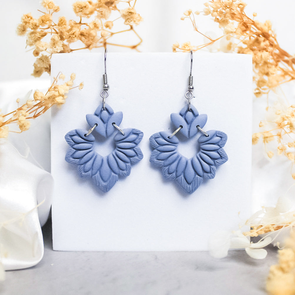 Blue boho fringe polymer clay earrings | Boho earrings shop NZ