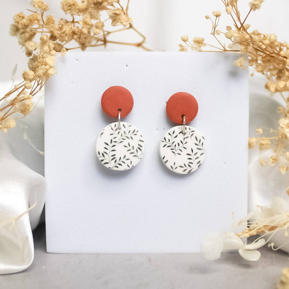 Leaf Print Disc Earrings