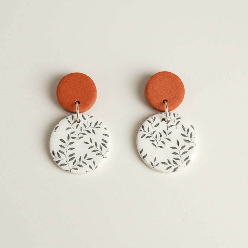 Leaf Print Disc Earrings