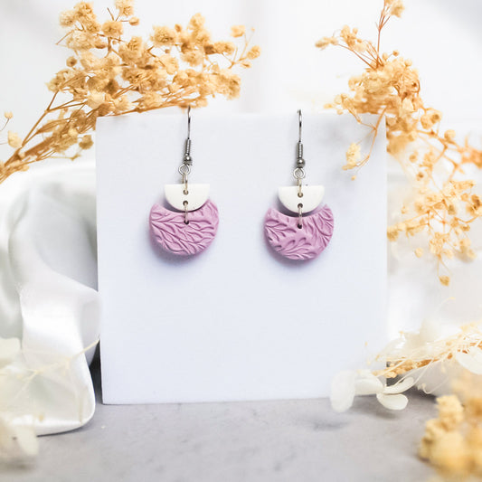 Purple leaf texture moon polymer clay earrings | NZ made jewellery & earrings