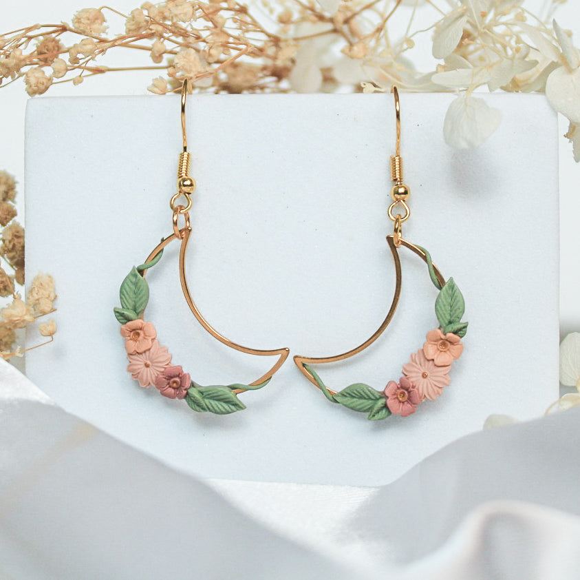 Rustic Ivy Crescent Earrings